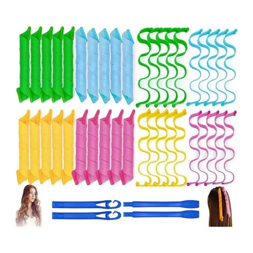 40PCS Hair Curlers Heatless Magic Hair Rollers Wave and Spiral Two Styles Formers ( 12inches ) with 4PCS Styling Hooks Kit DIY Hair Curlers No Heat Damage for Most Hairstyles Short and Medium Hair