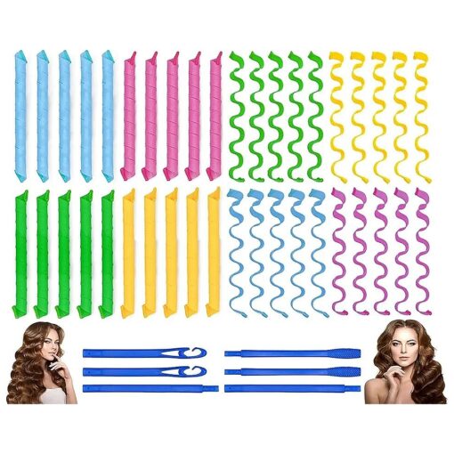 40PCS Hair Curlers Heatless Wave and Spiral Two Styles Formers ( 16inches ) with 4PCS Styling Hooks Magic Hair Rollers No Heat Damage for Women and Kids ' Short and Medium Hair ( 16inch )