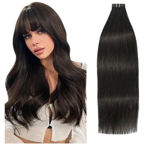 Tape in Dark Brown Hair Extensions, 100 % Real Human Hair 18 Inch 40g Seamless Skin Weft Long Straight Highlight Silky Straight 20pcs .