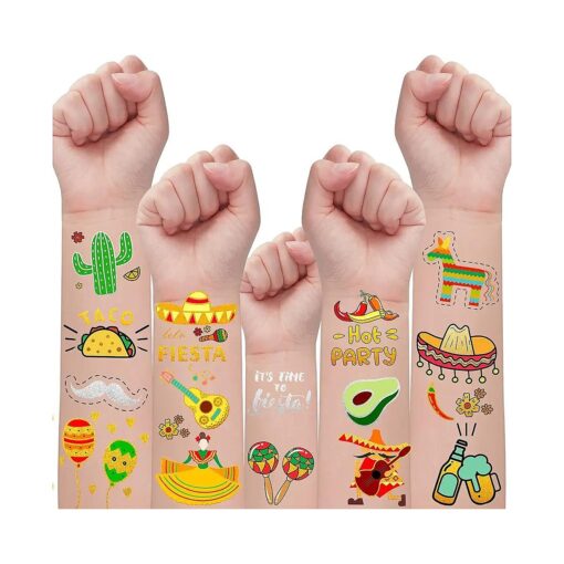 Partywind 42 Styles Metallic Glitter Temporary Tattoos for Kids, Fiesta Mexican Cinco De Mayo Party Decorations Supplies Favors, Final Fiesta Bachelorette Fake Tattoos Stickers for Adult Boys Girls