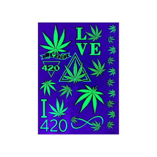 Temporary Blacklight tattoos- Neon Green Weed 420 leaf Design Body UV Blacklight Reactive Rave Festival Music EDC EDM Party Tattoo