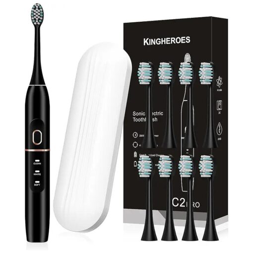 Electric Toothbrush Set, Comes with 8 Brush Heads & Travel Case,4 Modes with 2 Minutes Built in Smart Timer, One Charge for 60 Days, 42000 VPM Motor ( Black )