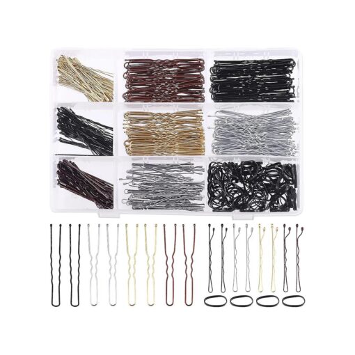 420Pcs 2 Styles Hair Pins Kit with Storage Box, Includes Black Bronze Gold Silver Bobby Pins Buns U Shaped Hair Pins and Rubber Hair Bands for Women Girls Kids for All Hair Types