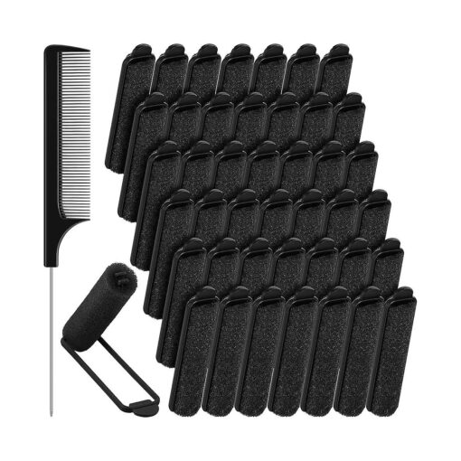 43 Pieces Foam Sponge Hair Rollers Set, Soft Sleeping Hair Curlers 0.59 Inch Flexible Hair Styling Sponge Curler and Stainless Steel Rat Tail Comb Pintail Comb for Hair Styling ( Black )