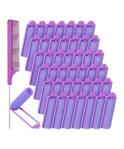 43 Pieces Foam Sponge Hair Rollers Set, Includes 42 Pieces Soft Sleeping Hair Curlers Flexible Hair Styling Sponge Curler and Stainless Steel Rat Tail Comb Pintail Comb for Hair Styling ( Purple )