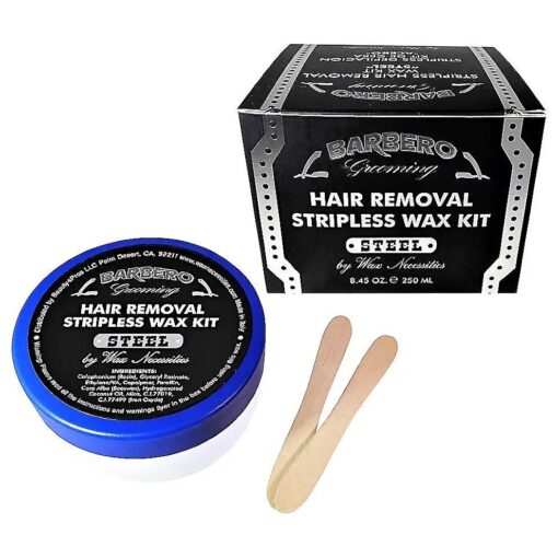 Barbero Grooming Microwavable Hair Removal Stripless Wax Kit Steel 8.45 Ounces by Wax Necessities Waxness