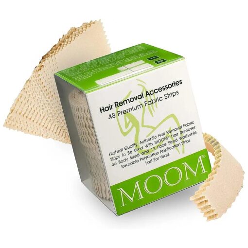 MOOM Polycotton Waxing Strips - Reusable & Washable Hair Removal Strips, Specially Engineered for Maximum Hair Removal - Perfect for Bikini Zone, Leg, Eyebrows, Body & Face Wax - 48 Count