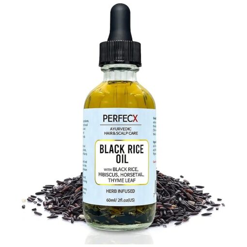 Black Rice Hair Oil 2 fl oz - for Hair Scalp Treatment - 48 hours Herbal Infused Ayurvedic Natural Ingredients - Strengthen Hair - Hair Growth