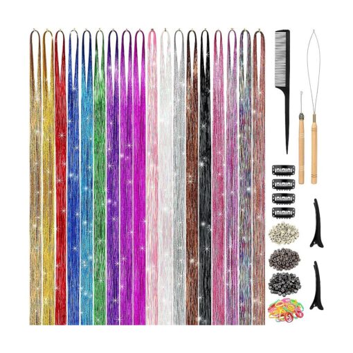 Hair Tinsel Kit ( 48 Inch, 18 Colors, 4320 strands ), Tinsel Hair Extensions with Tools, Heat Resistant Fairy Hair Tinsel Kit for Women Girls Hair Accessories