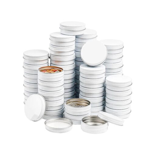 Foraineam 48 Pack 2 oz White Lip Balm Tin Cans - Aluminum Round Cosmetic Sample Containers with Screw Lid - Metal Empty Tins Storage Travel Tin Jars