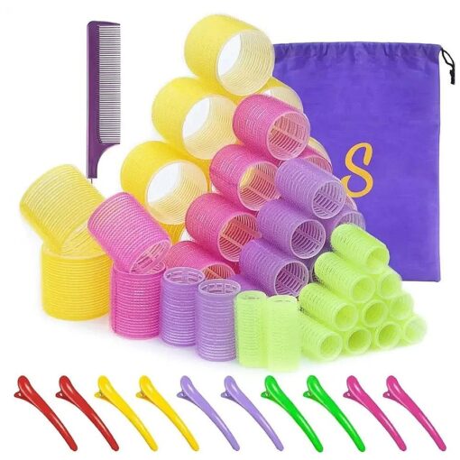 Hair Roller Sets, Self Grip 48 pcs, Salon Hair Dressing Curlers, DIY Hair Styles, Heatless Hair Curlers, Lazy hair curle, Hair rollers with clips, Sungenol 4 sizes Hair Rollers in 1 set