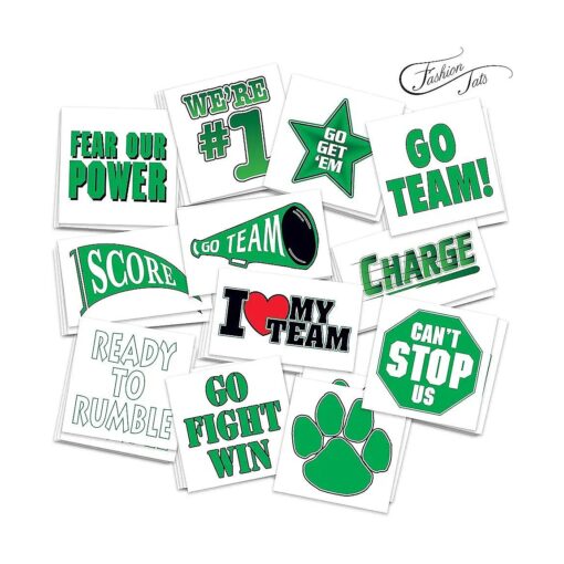 FashionTats Team Spirit Temporary Tattoos | Pack of 48 | MADE IN THE USA | Skin Safe | Removable ( Green )