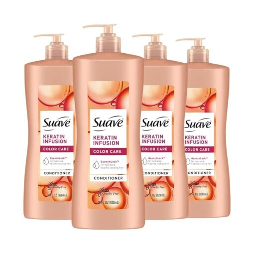 Suave Professionals Color Care Conditioner for Color-Treated and Frizzy Hair Keratin Infusion Hair Conditioner with 48-hour Frizz Control 28 oz, Pack of 4