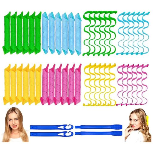 48PCS Hair Curlers Heatless Spiral and Wave Two Styles'Curls ( 20inch ) No Heat Curlers with 4PCS DIY Styling Hooks for Women and Girls ' Medium or Long Hair ( 20 inch )