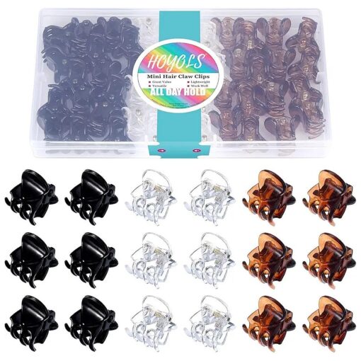 Hoyols 48pcs Mini Hair Clips, Small Hair Claw Clip for Women Girls, Black White Brown Color Assortment for Fine Curly Medium Thick Plastic Hair Pain-Free Bulk Hairclip ( Classic Color )