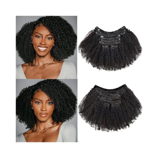 Afro Kinky Curly Clip In Human Hair Extensions,4B 4C Natural Hair Clip Ins for Black Women,10A Brazilian Remy Hair Kinky Curly Clip Ins 8Pcs with 18 Clips 120g/set ( 10 Inch )