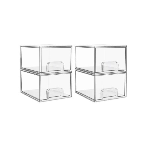 Vtopmart 4 Pack Clear Stackable Storage Drawers, 4.4" Tall Acrylic Bathroom Makeup Organizer, Plastic Storage Bins For Vanity, Undersink, Kitchen Cabinets, Pantry, Home Organization and Storage