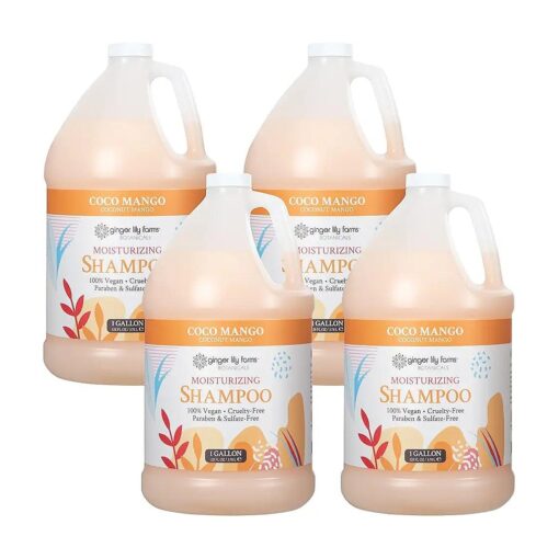 Ginger Lily Farms Botanicals Moisturizing Shampoo for All Hair Types, Coco Mango, 100 % Vegan & Cruelty-Free, Coconut Mango Scent, 1 Gallon Refill ( Pack of 4 )