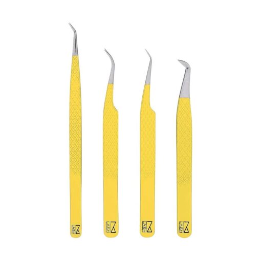 M LASH Premium Japanese Stainless Steel Fiber Tip Eyelash Extension Tweezers Set - Lash Extension and Individual Lash Kit Supplies Must-Haves for Lash Tech ( Yellow )