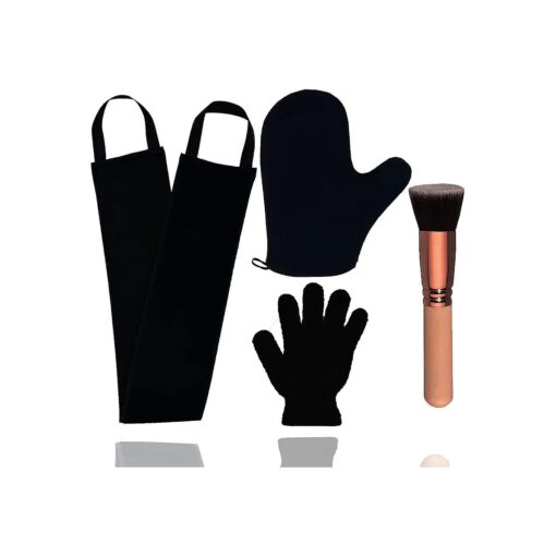 4 Pack Self Tanning Mitt Applicator Kit, with Self Tanner Mitt, Self Tan Back Applicator, Exfoliating Glove, Flat Top Face Tanner Brush, Tan mit for Self Sunless Tanner ( black )