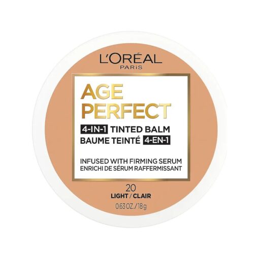 L'Oreal Paris Age Perfect 4-in-1 Tinted Face Balm Foundation with Firming Serum, Light 20, 0.63 Ounce