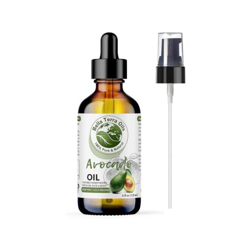 Bella Terra Oils - Avocado Oil 4oz - Pure Essence of Cold-Pressed Avocado, Boosted with Vitamin A, Impeccable for Mixing and Blending