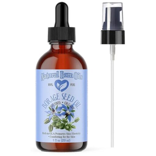 SALE ! 4oz Borage Seed Oil, 100 % Pure and Natural, Cold-Pressed, Unrefined, For All Skin Types - Rich in GLA - Includes Pump & Dropper