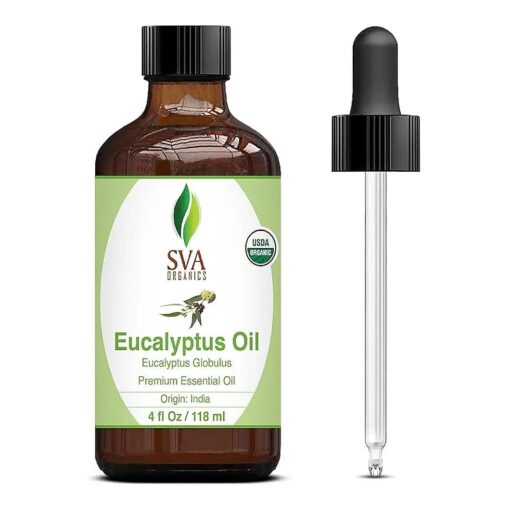 SVA Organics Eucalyptus Essential Oil 4oz ( 118ml ) Premium Essential Oil with Dropper for Diffuser, Aromatherapy, Skin Care & Hair Care