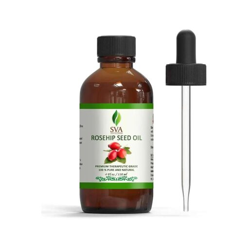 SVA Rosehip Oil 4 oz ( 118ml ) Premium Carrier Oil with Dropper for Face, Skin Care, Body Massage, Hair Care & Lips