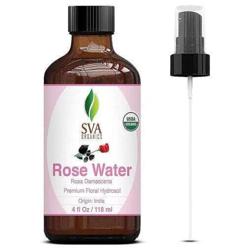 SVA Organics Rose Water 4oz ( 118 ml ) Refreshing Rose Water Spray for Skin Care, Skin Hydration, Bath, Soaps, Haircare & Aromatherapy