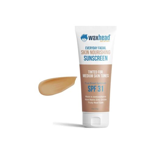 Waxhead Tinted Sunscreen with Zinc Oxide ( Sheer Medium Tint ) - Tinted Mineral Sunscreen, BB Cream Tinted Moisturizer with SPF 31, Bloqueador Solar Facial ( 4oz )