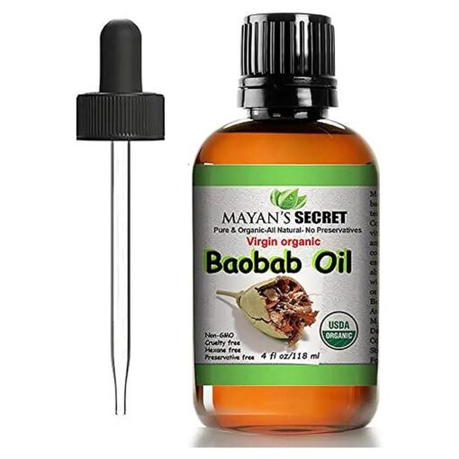 4oz Organic Baobab Oil for Hair - Non-GMO and Vegan-Friendly Oil for Daily Use Dark Glass Bottle Cold Pressed and Unrefined