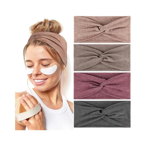 Wide Headbands for Women 4pcs, 4.5 inch Soft Cotton Skincare Head Bands for Women 's Hair Non Slip, Hair Bands for Makeup Face Washing Yoya Workout Running