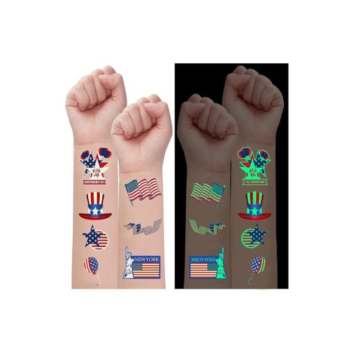 4th of July Temporary Tattoos Stickers American Flag Red White and Blue Party Supplies, Fourth of July USA Party Decorations Patriotic Party Favors, Independence Day, Memorial Day