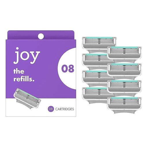 joy Womens Razor Blade Refills, 8 Count, Purple, Lubrastrip to Help Avoid Skin Irritation