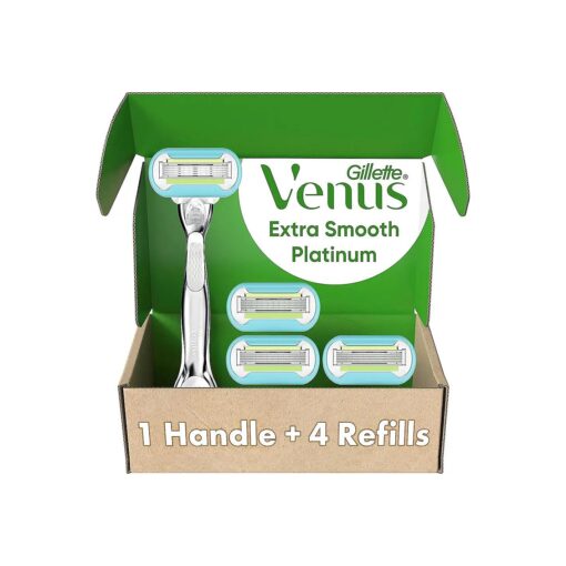 Gillette Venus Platinum Extra Smooth Razors for Women, 1 Venus Razor, 4 Razor Blade Refills, Metal Handle with Anti-Slip Grip