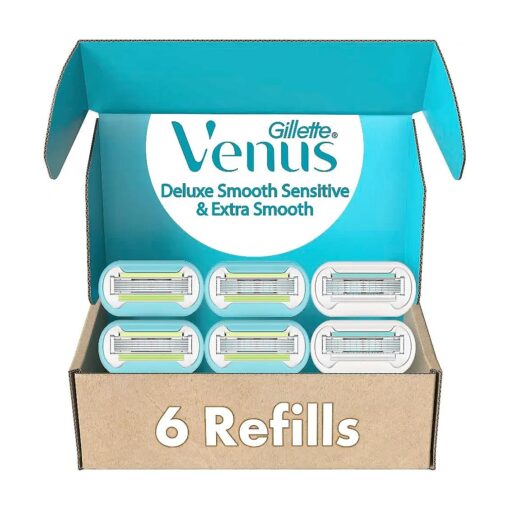 Gillette Venus Womens Razor Blade Refills, Venus Extra Smooth 4 Count and Venus Deluxe Smooth Sensitive 2 Count, 6 Total Refills