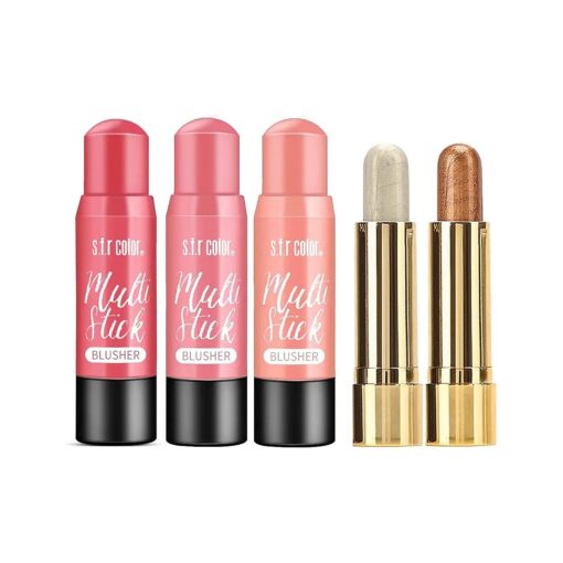 5 Colors Blush Sticks for Cheeks and Lips, Professional Makeup Blush, Cream Blush, Highlighter & Trimming Rouge Pen