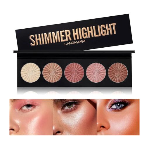 Highlighter Powder Palette, Makeup Palette Facial Bronzers Illuminator Palette Highlighter Baked Waterproof Long Lasting Brilliant Lighten Skin Color ( 5 Color, 1 Count ( Pack of 1 ) )