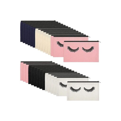 Weewooday 30 Pieces Eyelash Makeup Bags Canvas Makeup Bags Eyelash Cosmetic Bags Travel Make up Pouches with Zipper for Women, 5 Colors ( 7.1 x 4.3 Inch )