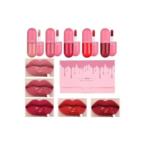 5 Colors Lip Stain Long Lasting Waterproof, Tinted Cheek & Lip Stain, Korean Lip Tint, tinta para labios, Mini Liquid Lipstick Set