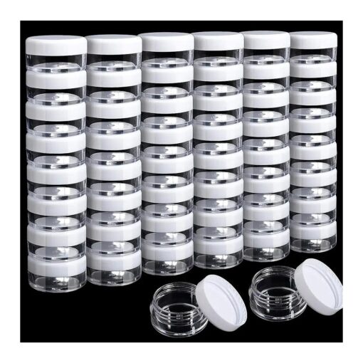 50 Pack Cosmetic Containers, HNYYZL 5 Gram Clear Round Pot Jar Plastic Sample Container with Lid, for Eye Shadow Bead Earring Liquid Lotion Cream Make-up Storage