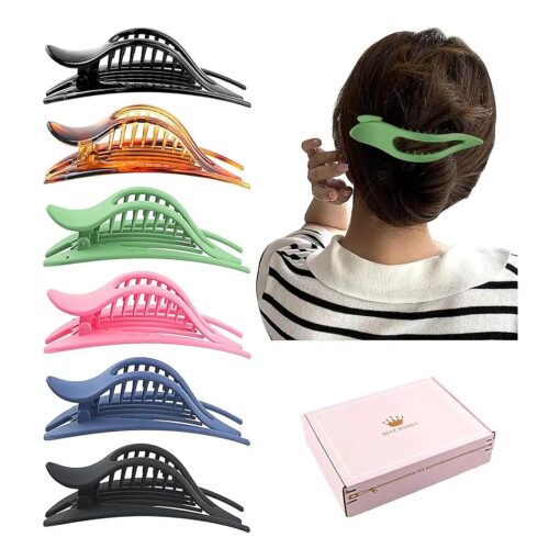 6 Pcs French Hair Clips for Thick Hair, 5" Large Side Slide Hair Clips for Women Girls, Strong Hold No Slip Grip, Flat Hair Clips Curved Claw Clips Hair Clamps Duckbill Clips for Long Thick Hair