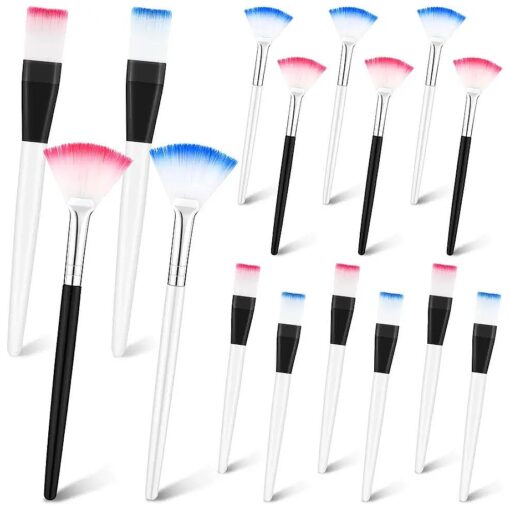 16 Pieces Face Mask Fan Brush Applicator Set Includes Soft Facial Fan Brush Esthetician Face Mask Brush Cosmetic Makeup Tools for Eyelash Extension Mud Clay Mask Cream ( 5.5 Inch long, Vivid )