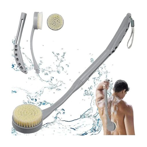 Back Brush Long Handle for Shower, 20.5" Bath Brush, Back Scrubber, Shower Body Brush with Curved Handle for Elderly Disabled, Limited Mobility, Frozen Shoulder, Men and Women