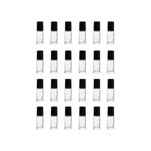 Dimes 5 ML Clear Glass Roller Bottles with Glass Roller Balls and Black Caps for Essential Oils, Perfumes ( 24 Pack )