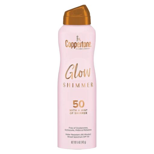 Glow with Shimmer Sunscreen Spray, Water Resistant, Broad Spectrum, SPF 50, 5 Oz