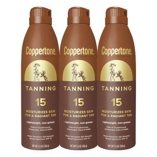 Tanning Sunscreen Spray, SPF 15 Broad Spectrum Tanning Sunscreen, Water Resistant Sunscreen, 5.5 Oz, Pack of 3