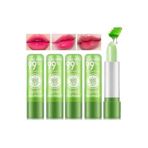 BestLand 5 Pack Aloe Vera Color Changing Lipstick, Long Lasting Moisturizing Temperature Color Changing Aloe Vera Lip Gloss Lip Balm, Green Lipstick that Turns Pink Magic lipstick Makeup ( Aloe Vera )