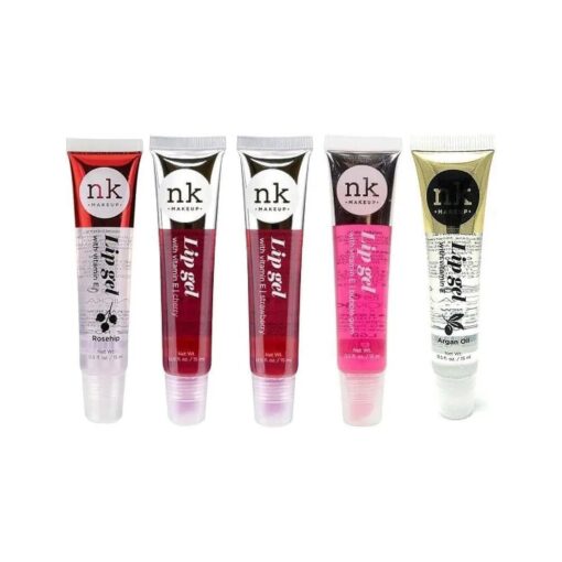 Nicka K New York 5 PACK NK Lip Gel with Vitamin E Bubble Gum, Argan, Strawberry, Cherry and Rosehip Lip Gloss